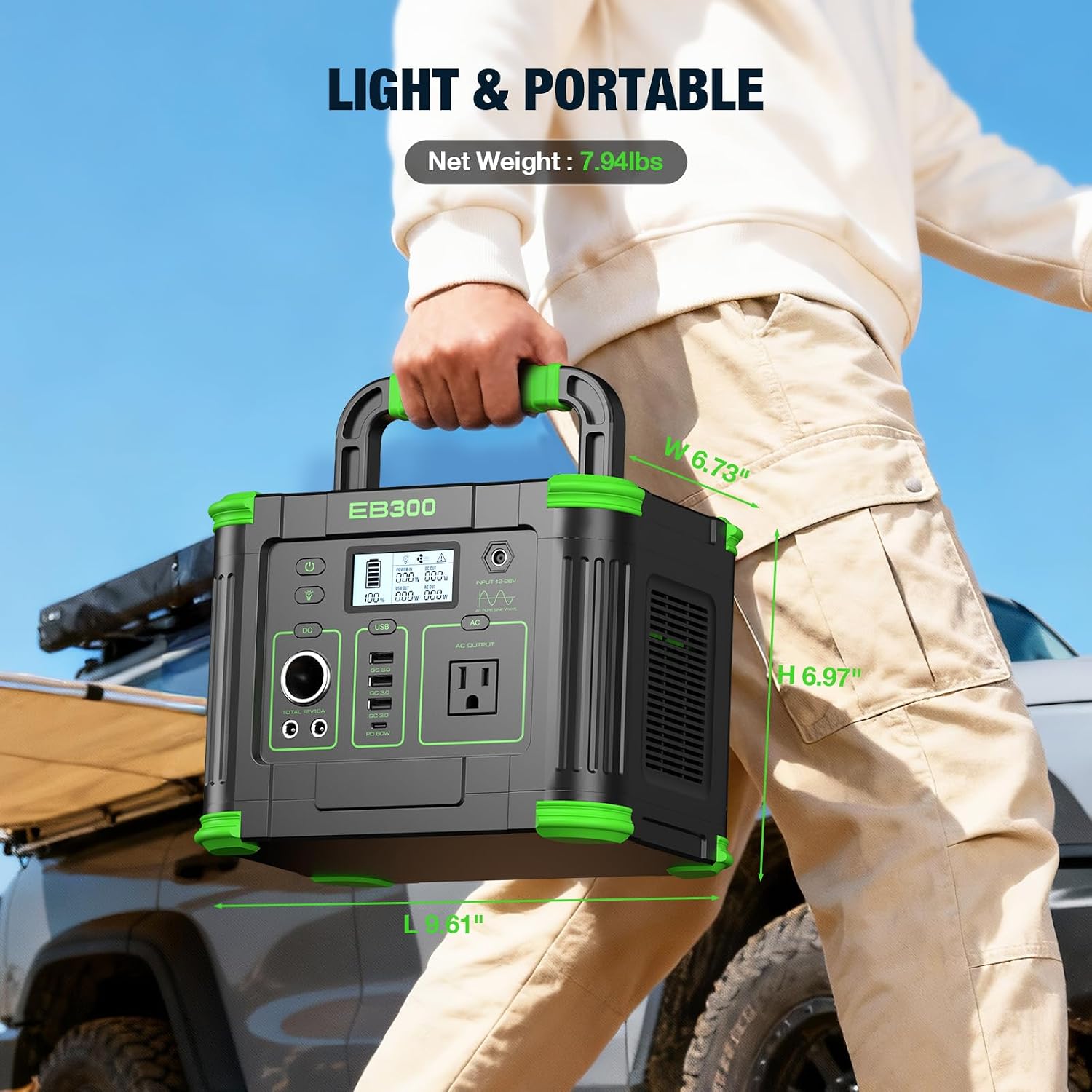 300W Portable Power Station 288.6Wh Solar Generator with 600W Peak, PD 60W USB-C, QC3.0 & 5W Wireless Charger for Camping, Emergency Backup, RV & Home Use