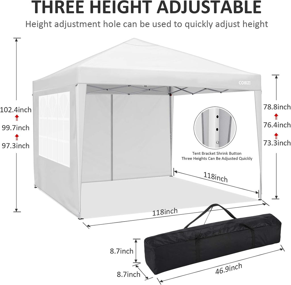 COBIZI 10'x10' Pop Up Canopy Tent Straight Leg Commercial Instant Canopy Pop Up Canopy with Sidewalls Outdoor Sun Shade Event Tent for Camping Garden Party Beach, Canopy Bags x1, (Off White)