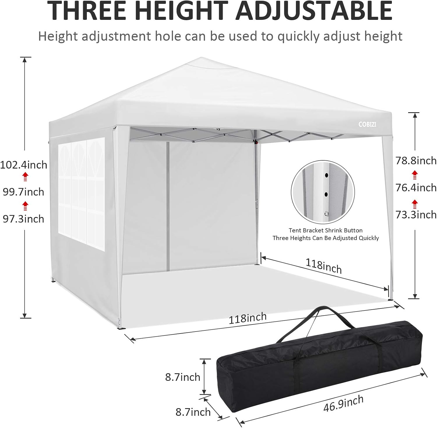 COBIZI 10'x10' Pop Up Canopy Tent Straight Leg Commercial Instant Canopy Pop Up Canopy with Sidewalls Outdoor Sun Shade Event Tent for Camping Garden Party Beach, Canopy Bags x1, (Off White)