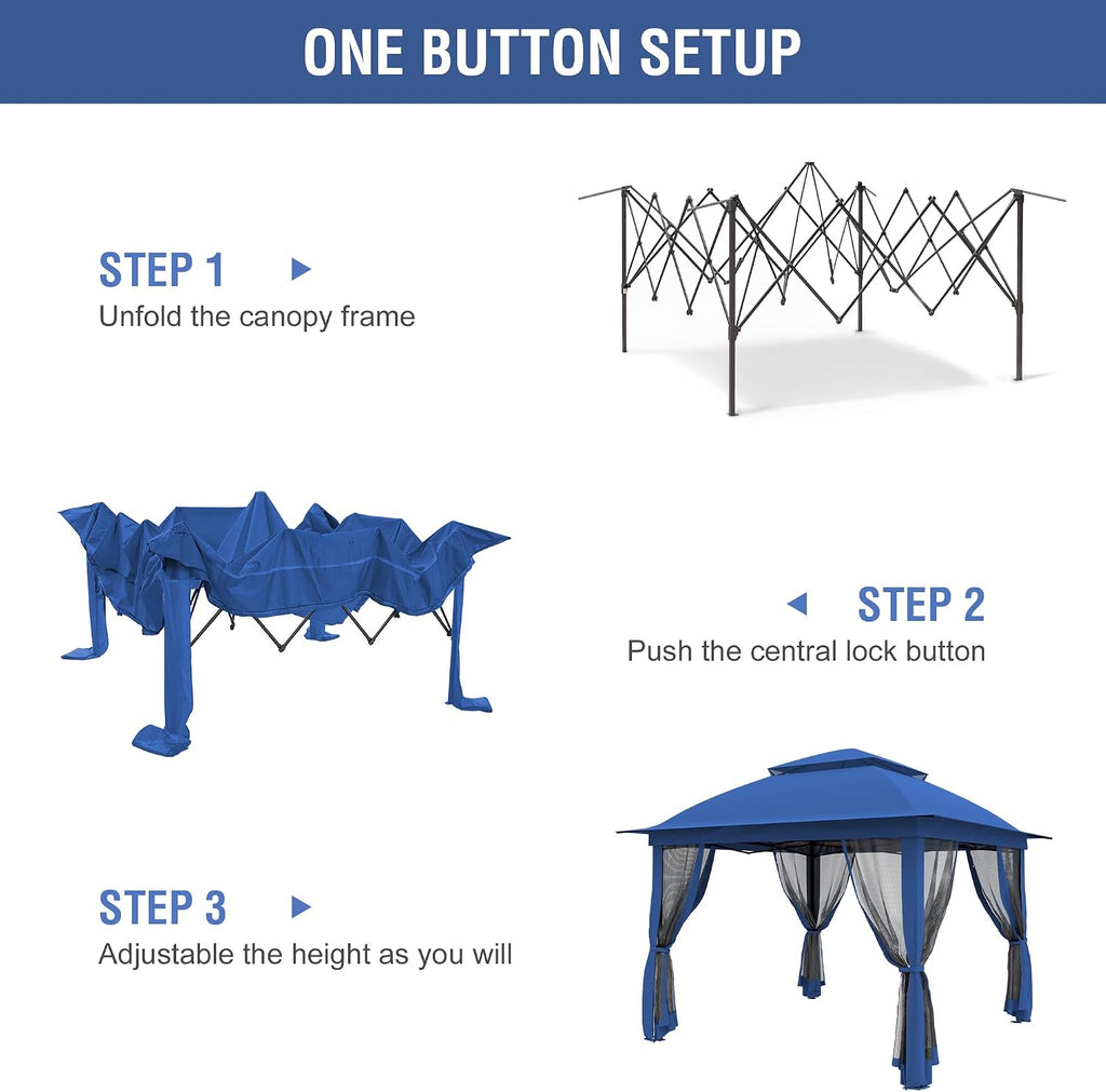 Pop Up Gazebo 11x11, Outdoor Instant Canopy Shelter Tent with Mosquito Netting Metal Frame Storage Bag for Patio Garden Backyard.(Dark Blue) (Dark Blue)