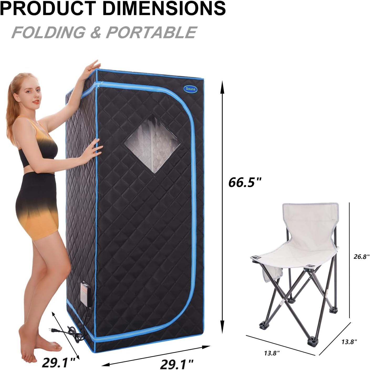 Portable Infrared Sauna for Home Spa | Full Size 1 Person Sauna | Full Size Far Infrared Sauna Tent | with Heating Foot Pad, Portable Chair, (L29.1 x W29.1 x H66.5, Black)