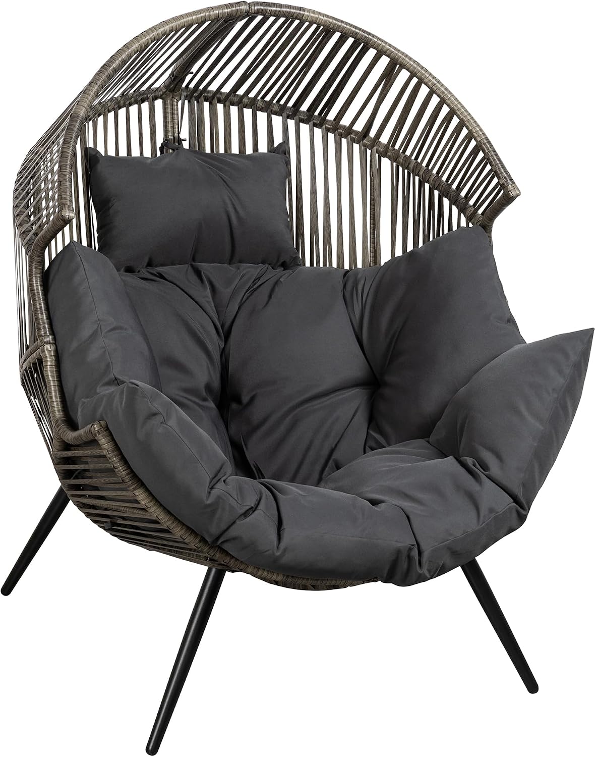 Shintenchi Wicker Egg Chair Outdoor Rattan Patio Chair with Cushion,Oversized Patio Lounge Chairs with Cushion Egg Basket Chair, Egg Seat for Indoor Living Room Bedroom Outside,Grey