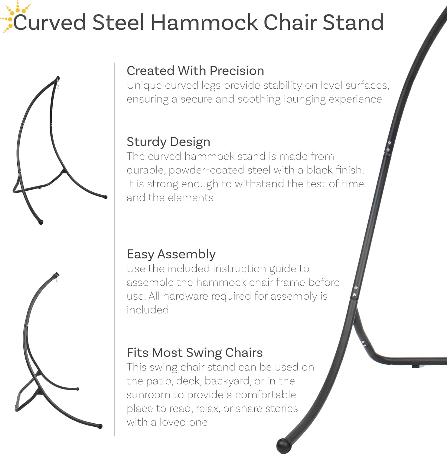 Sunnydaze Outdoor Hammock Chair Stand - Steel Hanging Chair Stand with Curved Legs - Black - 84' H