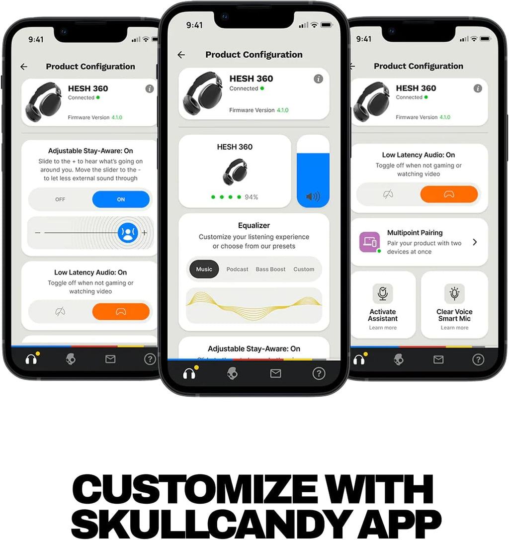 Skullcandy Hesh 360 Wireless Over-Ear Bluetooth Headphones, Up to 100 Hours Battery, Noise Isolating Fit, Flat-Folding Collapsible Design, Microphone iPhone Android - Bone