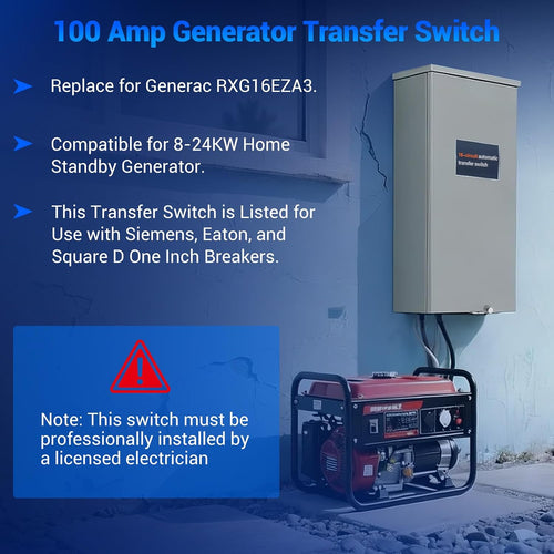 100 Amp Transfer Switch Replacement for Generac REXG16EZA3, 16-Circuit 100 Amp Automatic Transfer Switch with NEMA 3R Protection Enclosure, Suitable for Indoor and Outdoor Use