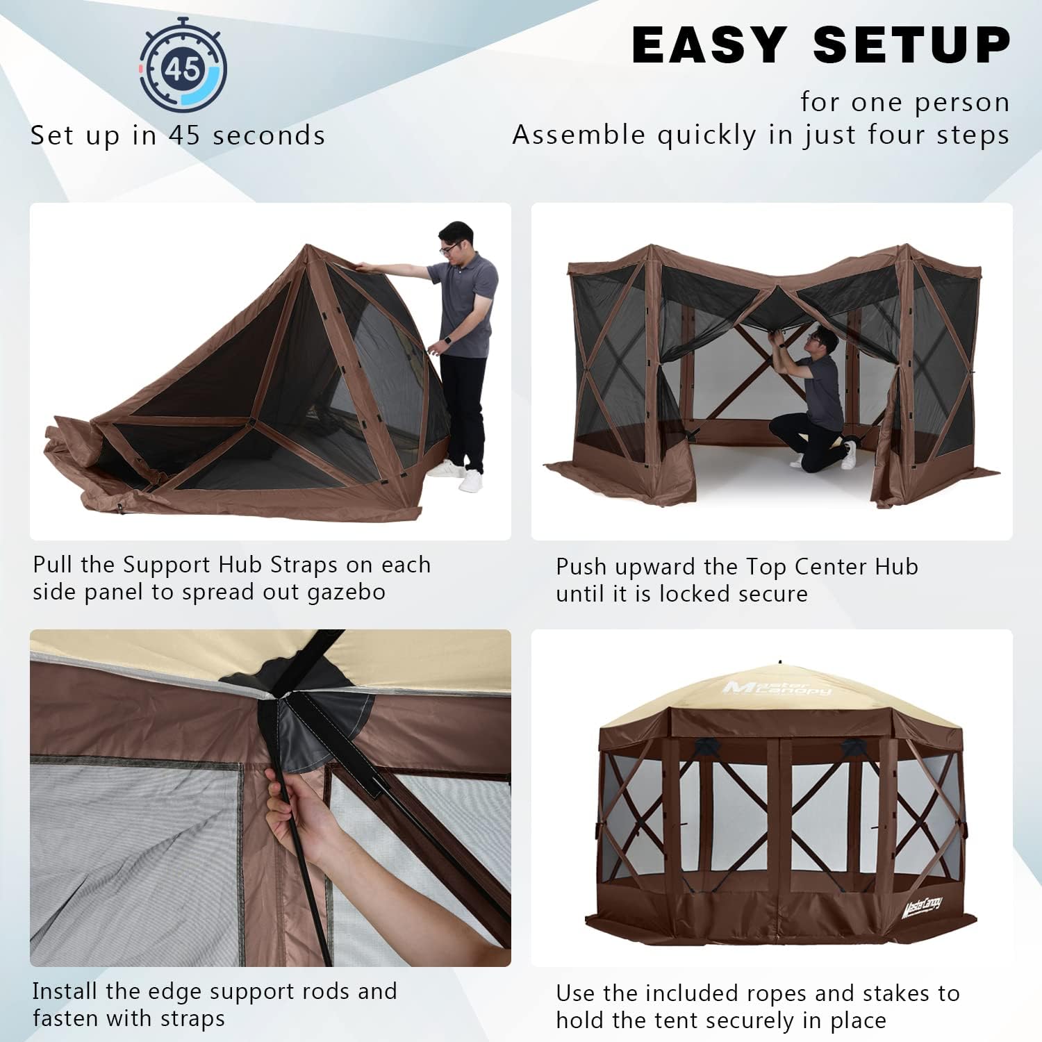 MASTERCANOPY 10x10 Portable Screen House Room Pop up Gazebo Outdoor Camping Tent with Carry Bag (10x10,Beige&Coffee)