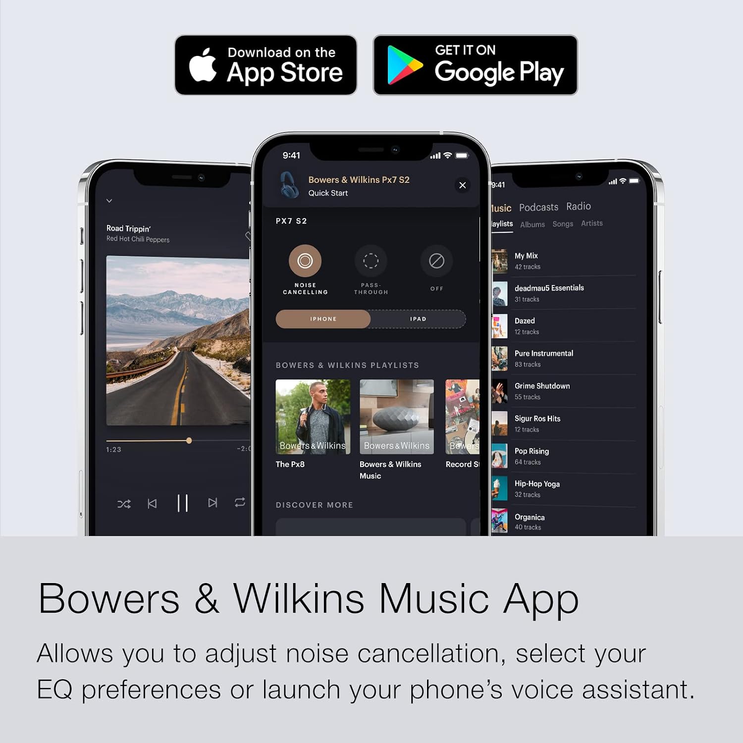 Bowers & Wilkins Px7 S2 Over-Ear Headphones - Advanced Noise Cancellation, Technical Fabrics, 30-Hour Battery Life, 15-Min Quick Charging, Grey