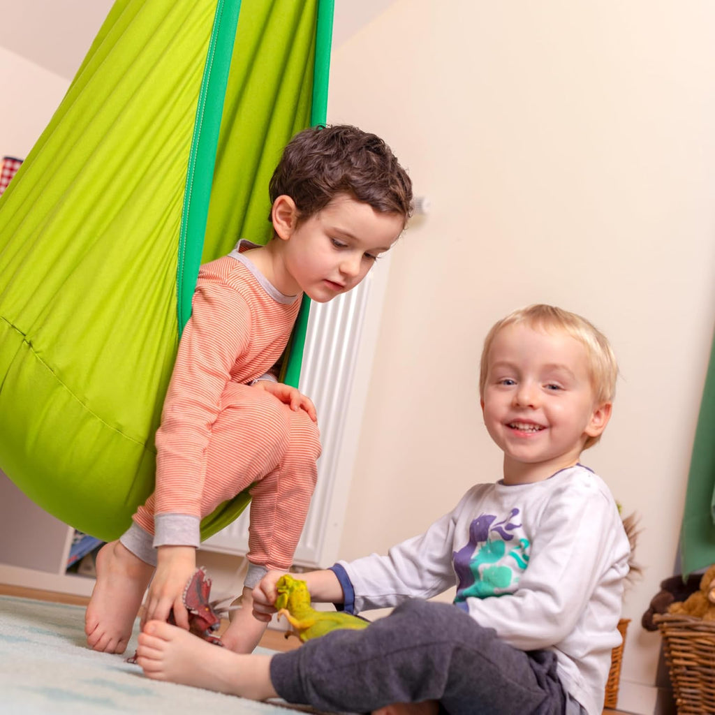 La Siesta® Joki Air Hanging Nest Sensory Swing for Kids - Weather-Resistant Outdoor Indoor Swing for Kids, Hammock Chair Pod Swing Ages 3-12 - Froggy