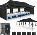 COBIZI 10x30 Pop Up Canopy Tent with Awning & Sidewalls, Heavy Duty Commercial 10X30 Canopy Tents Instant Waterproof, UPF 50+ Sun Shade for Outdoor, Parties, Markets (Black)