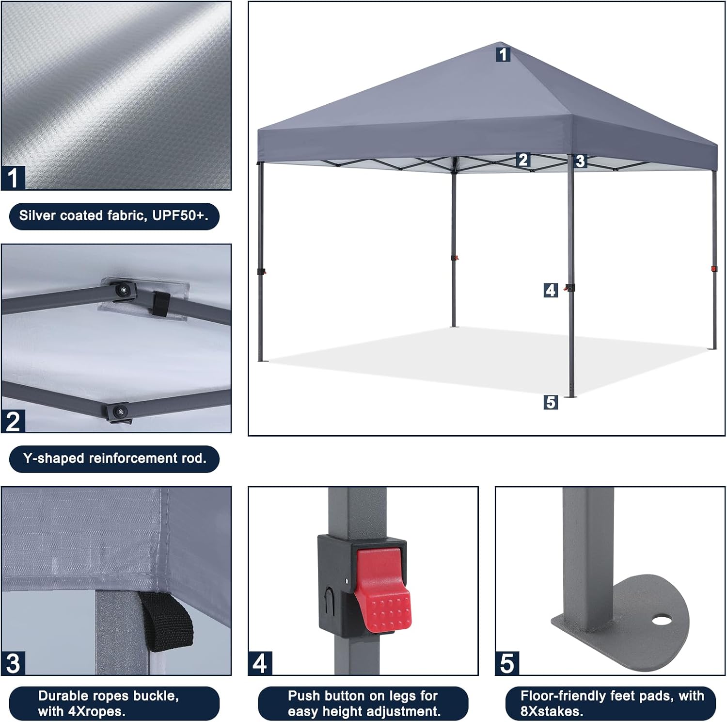 COOSHADE Easy Pop Up Tent 8x8Ft(Grey)