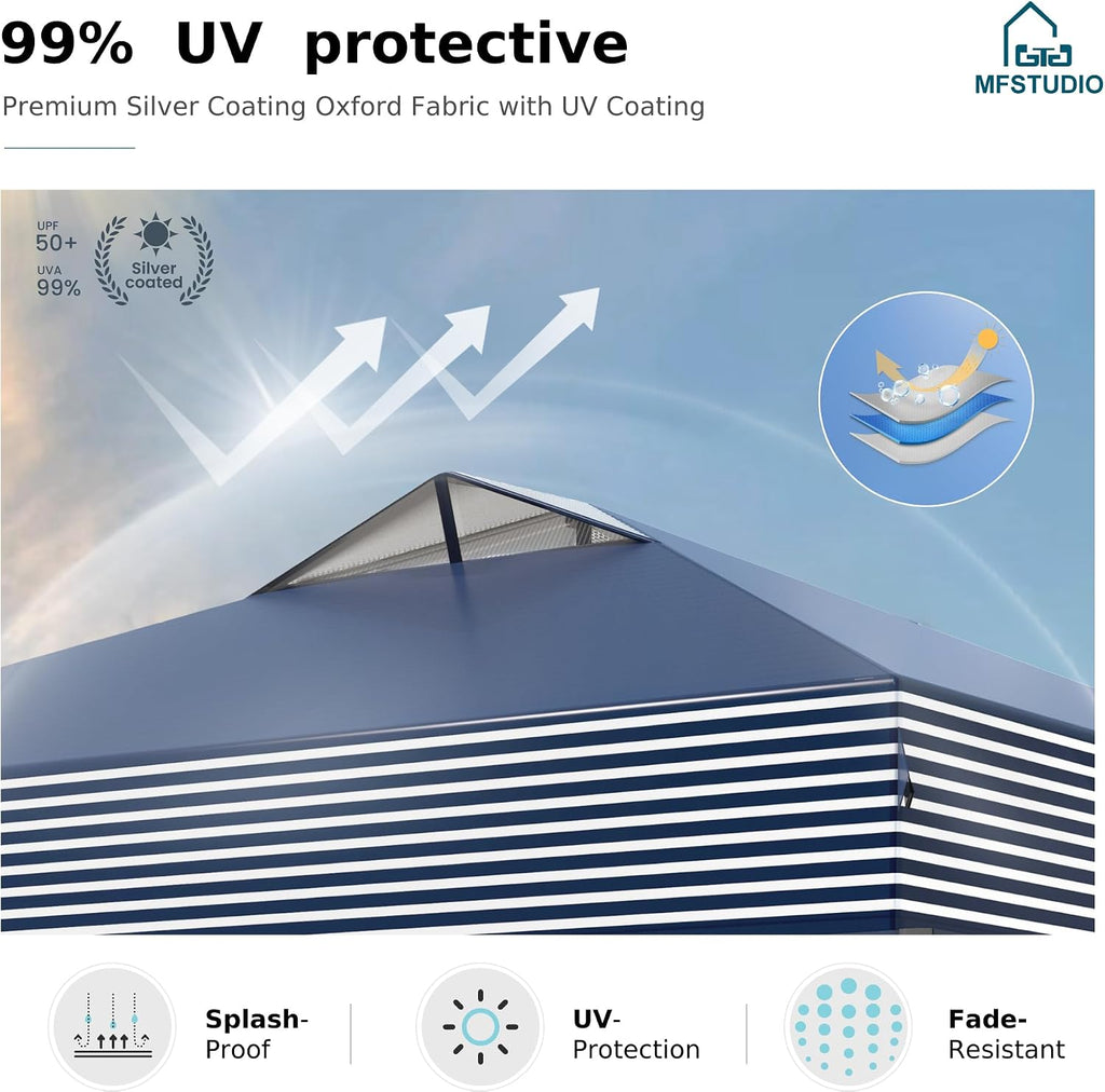 MFSTUDIO 10x10 Pop up Canopy Tent, Gazebo Shelter Sun Shade Canopies One Push Setup Portable Popup Easy Set up Tents with Vented Top,Storage,4 Sandbags,for Beach,Parties,Camping