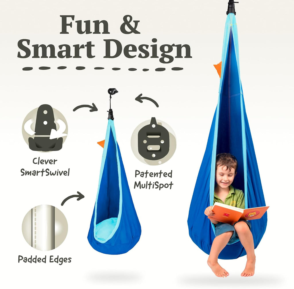La Siesta® Joki Air Hanging Nest Sensory Swing for Kids - Weather-Resistant Outdoor Indoor Swing for Kids, Hammock Chair Pod Swing Ages 3-12 - Dolphy