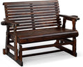 VINGLI Outdoor Glider Wood Patio Chair with Cup Holders, Outdoor Bench Glider Loveseat with Smooth Rocking Mechanism, Heavy Duty 800 LBS, Rustic