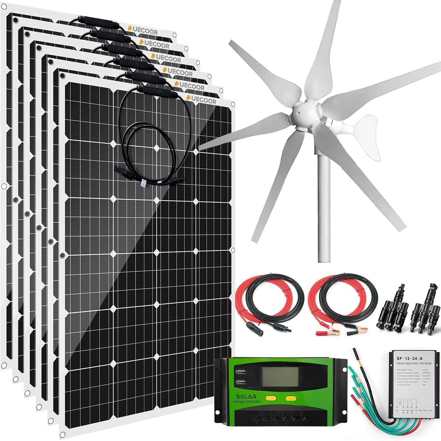 1120 Watts 12Volt Solar Wind Hybrid System Kit: 400W 6-Blade Wind Turbine Generator with Charge Controller,6pcs 120W Flexible Monocrystalline Solar Panel.for Home Boat RV Camping
