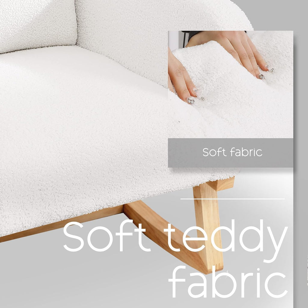 Rocking Chair Nursery - Glider Modern Accent Chairs Upholstered Teddy Fabric Nursing Rocker Padded Armchair for Indoor Living Room Bedroom White