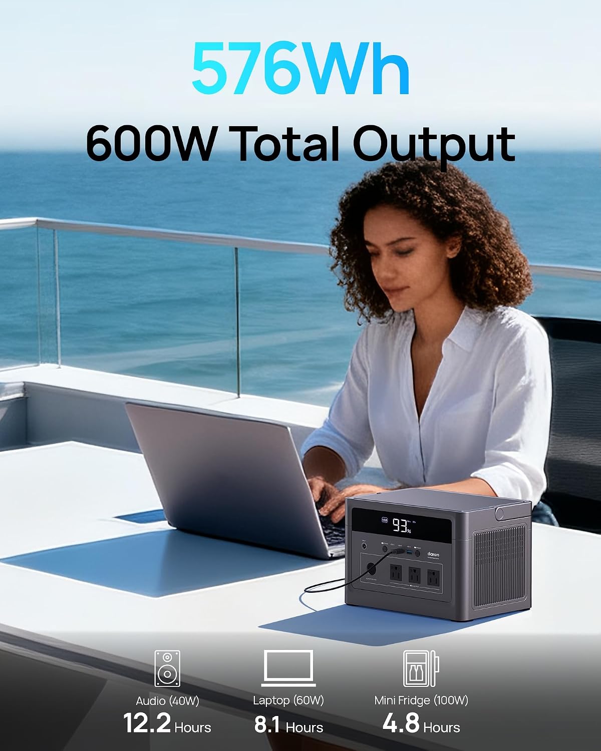 DaranEner 600W Solar Generator (1200W Peak), 576Wh LiFePO4 Battery Portable Power Station with 100W Solar Panel, 3.3H Fast Charge, Emergency Backup for Home Use, CPAP, RV Camping, Off-Grid Power