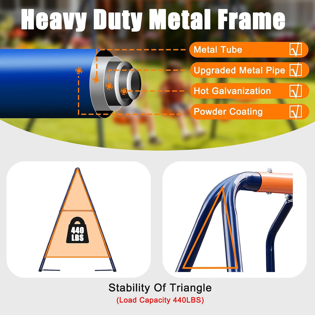ZENY Outdoor Swing Set for Backyard, 2 Belt Swings and 1 Glider, A Frame Stand for Patio, Playground