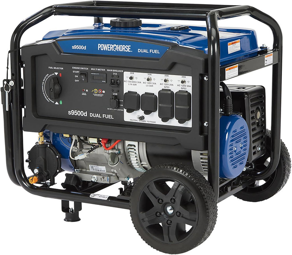 Powerhorse Portable Generator, 9500 Surge Watts, 7500 Rated Watts, 120/240V, Dual Fuel, Electric Start, CO Shutdown