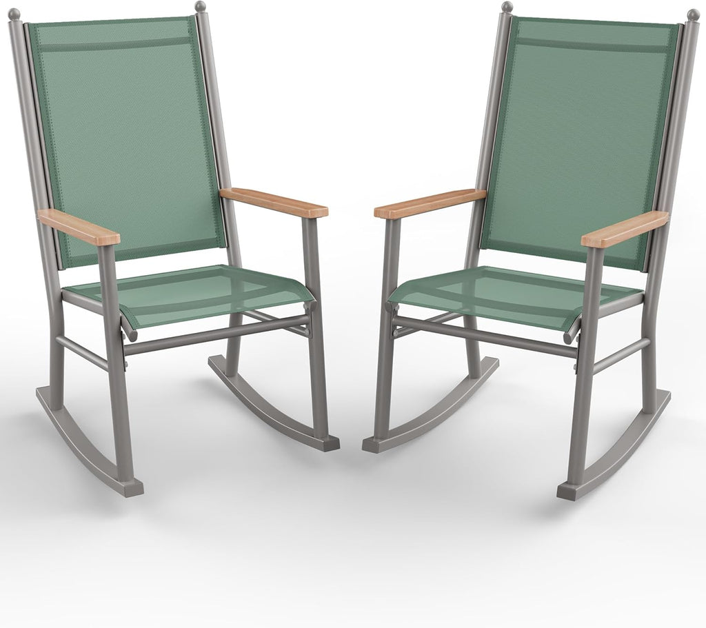 Shintenchi 2 Pcs Outdoor Rocking Chairs Set,Upgraded High Back Patio Rocking Chairs Set,Breathable Textilene Fabric Rocking Chair for Porch,Patio,Garden,Balcony(Green)