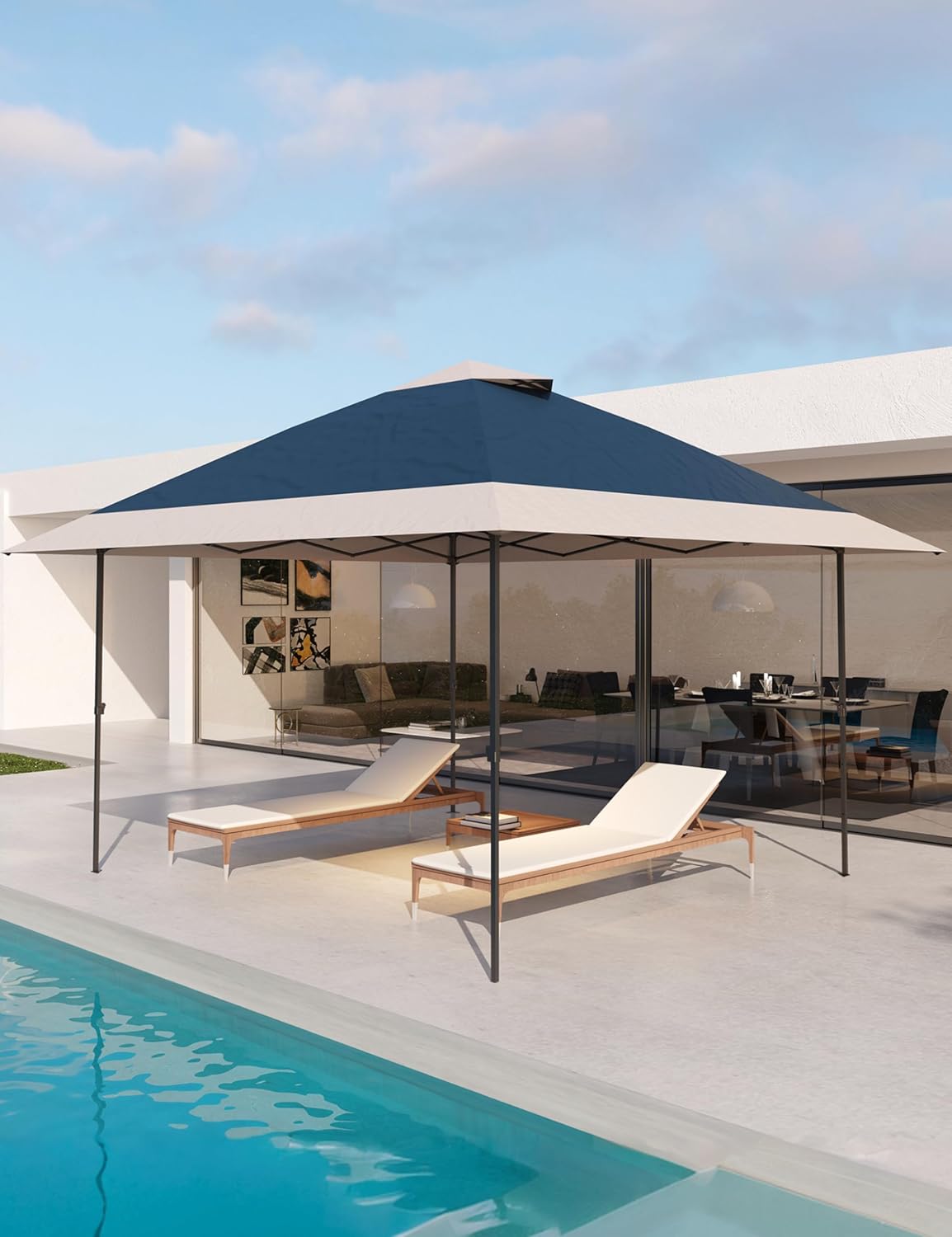 KYBOLT 12x12 Pop Up Gazebo Outdoor Canopy Shelter with 4 Stanbags, 8 Stakes Instant Gazebo Tent for Lawn, Garden, Backyard Deck (Navy Blue + Taupe)