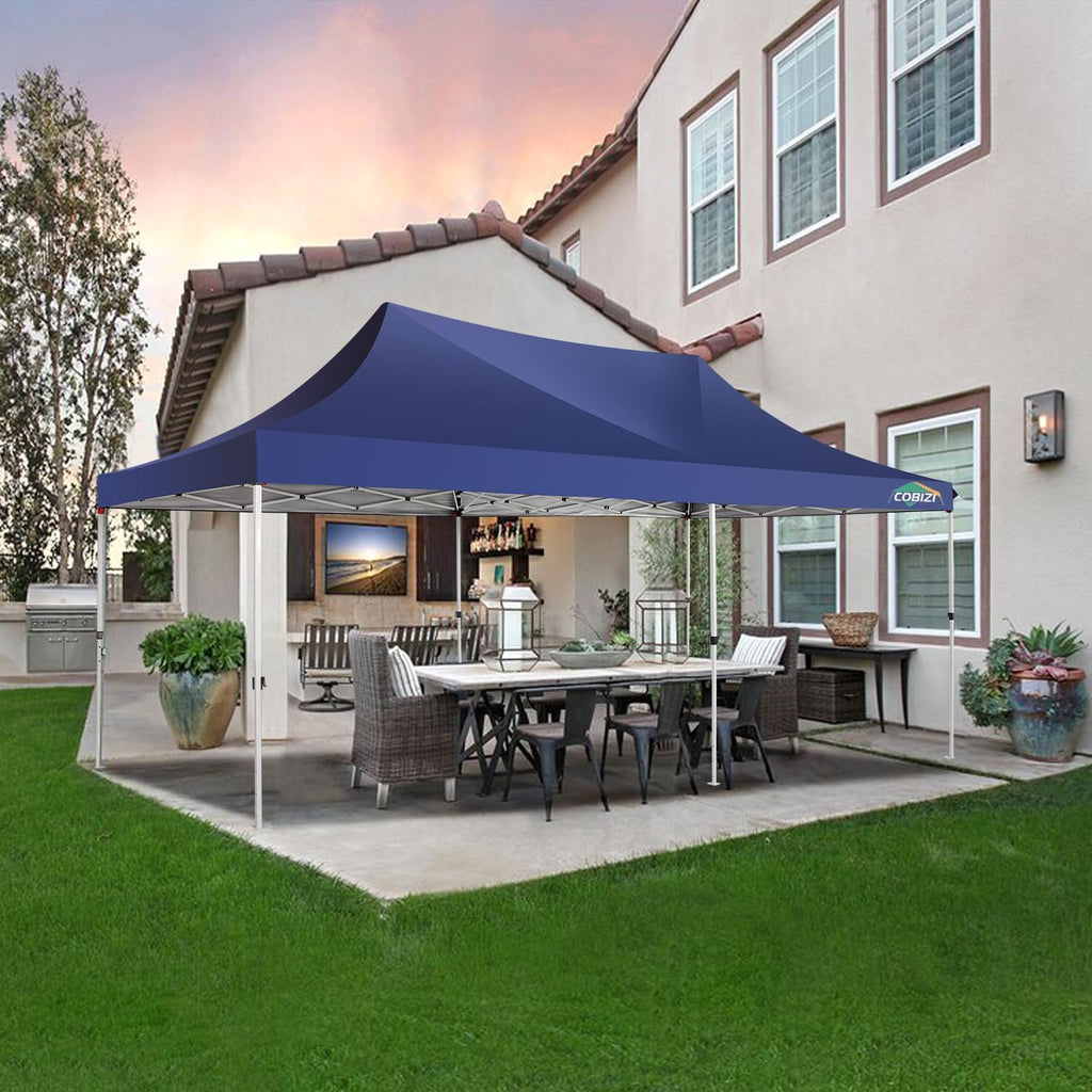 COBIZI 10x20 Pop up Canopy Tent with 6 Sidewalls, Easy Set up Canopy Tents Gazebos for Parties with Metal Frame, Waterproof & UV50+, Height Adjustable, Potable Carry Bag Included (Dark Blue)