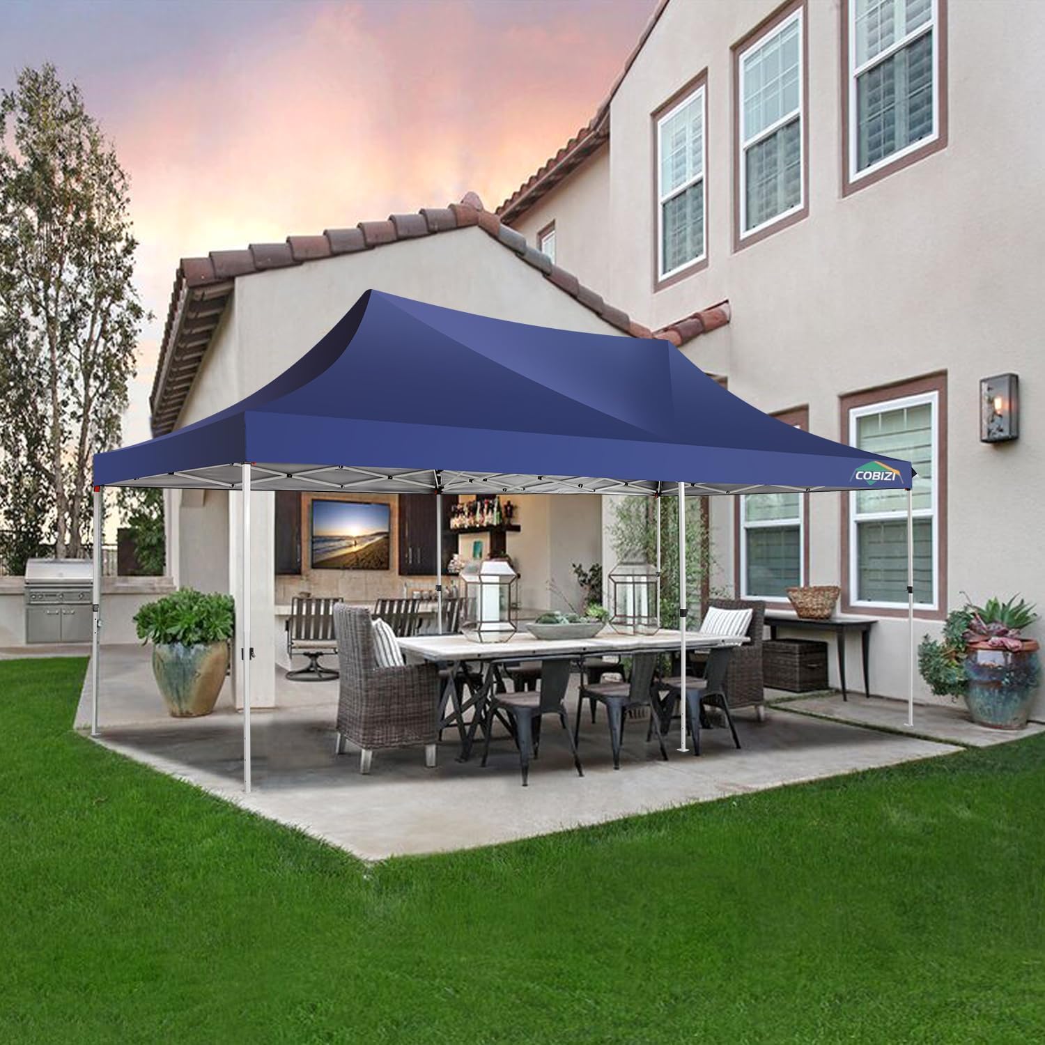 COBIZI 10x20 Pop up Canopy Tent with 6 Sidewalls, Easy Set up Canopy Tents Gazebos for Parties with Metal Frame, Waterproof & UV50+, Height Adjustable, Potable Carry Bag Included (Dark Blue)