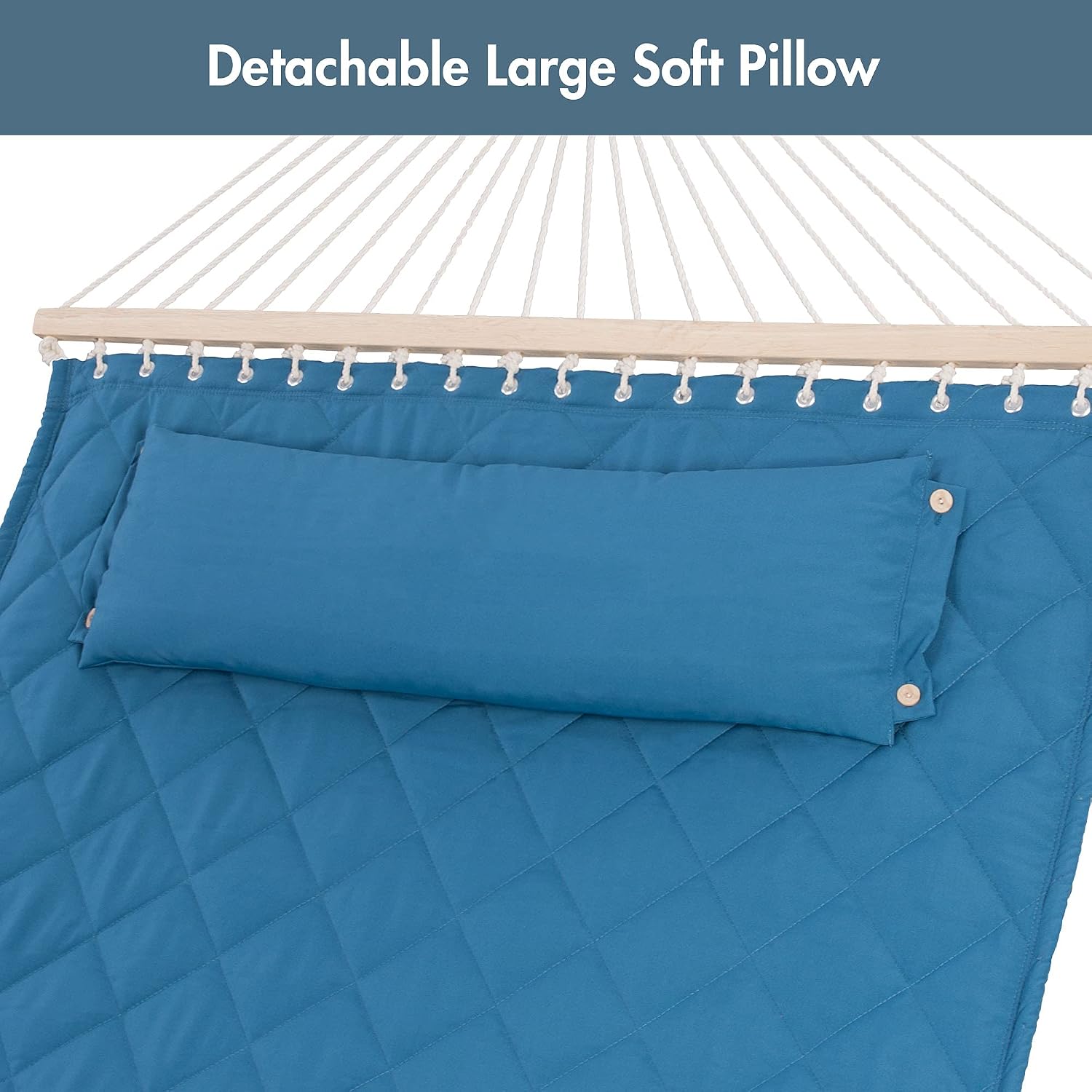 ANOW Double Hammock with 12 Feet Heavy Duty Steel Stand Combo, 2 Person Quilted Hammock with Stand for Outside, 450 LBS Weight Capacity, Blue