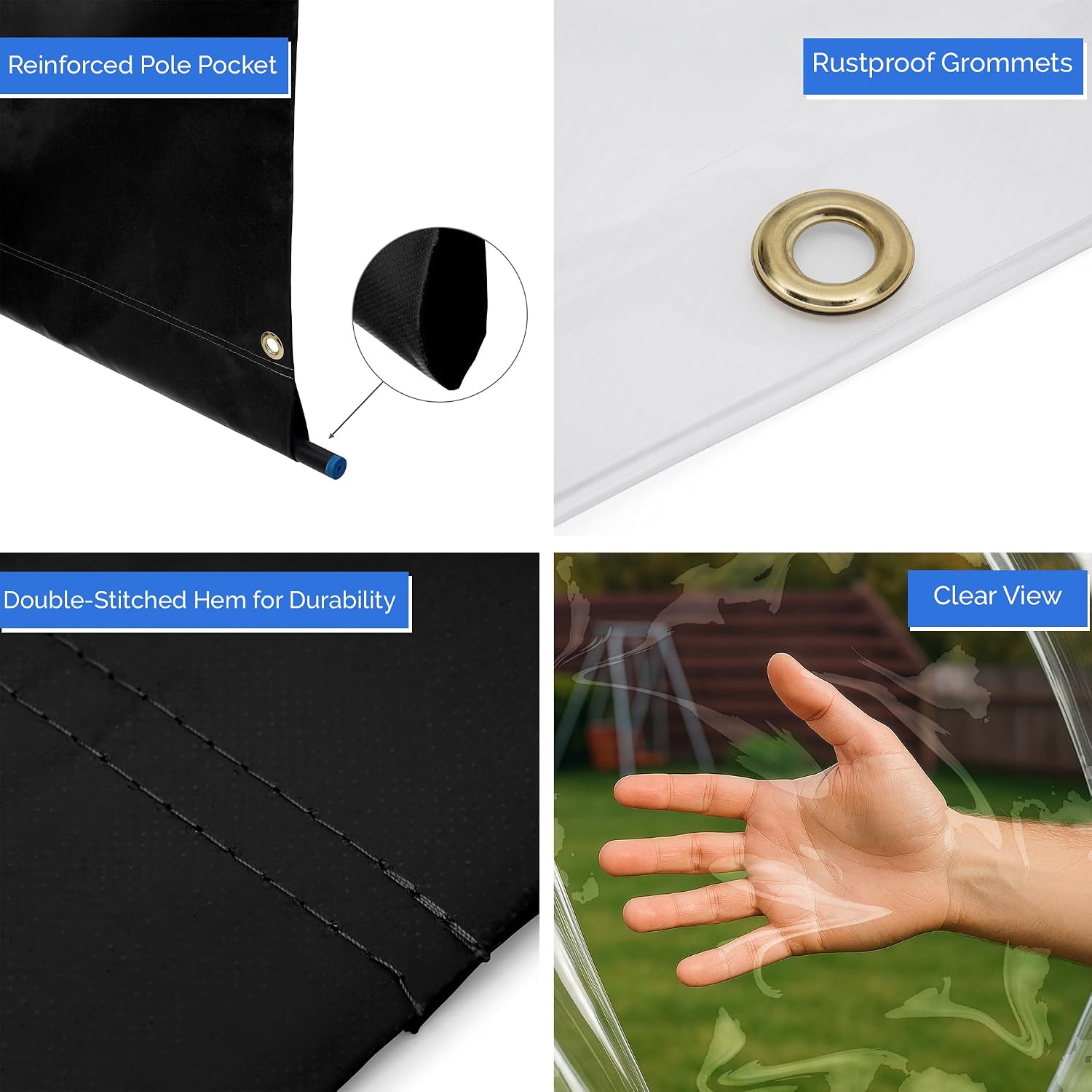 Covers & All Vinyl Outdoor Curtains for Patio Waterproof – 12 oz Outdoor Clear Panel Curtains, Gazebo Curtains with Brass Grommets for Pergola, Porch & Patio Walls for Winter (7 x 10 ft, Black)
