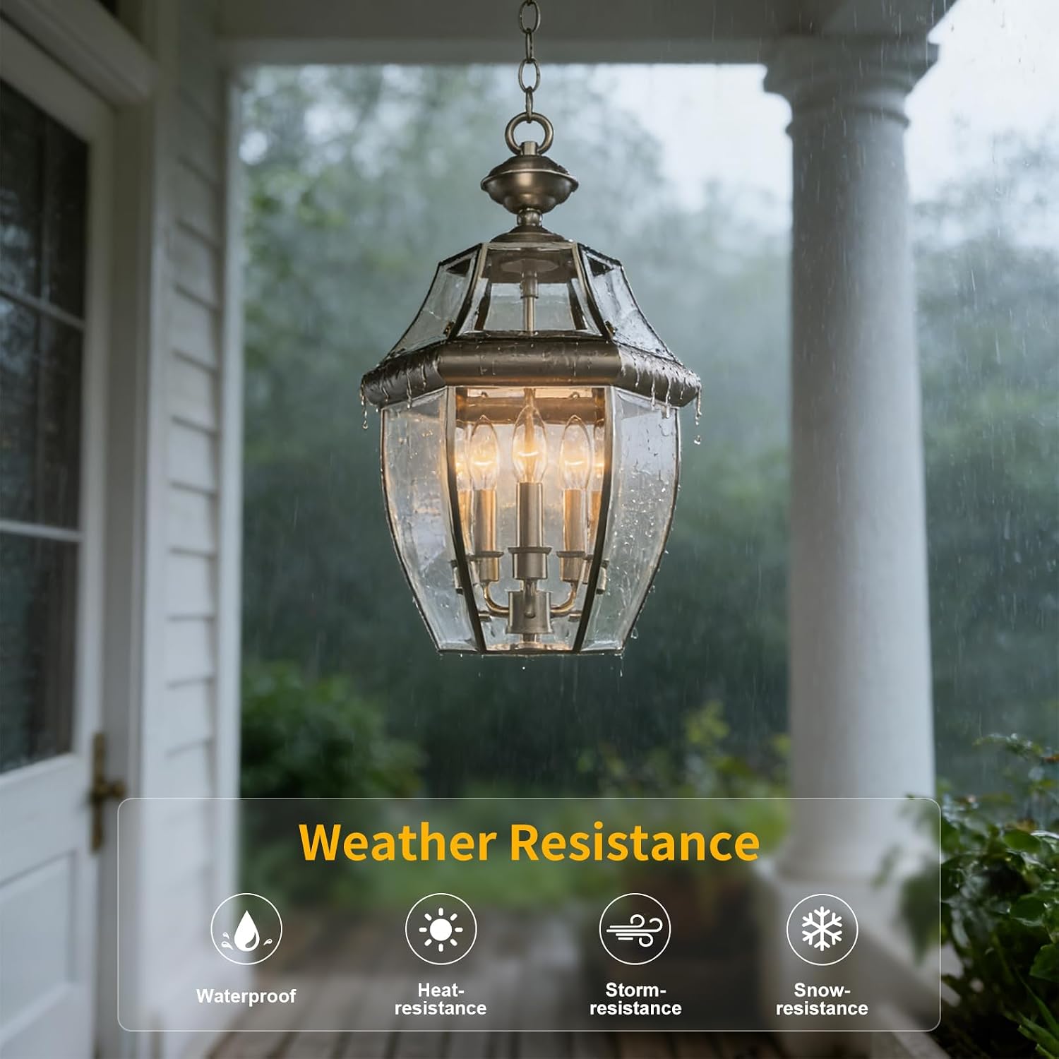Large Outdoor Pendant Light Fixture 3-Light, 20in Modern Silver Outdoor Chandelier Hanging Porch Light, Metal Exterior Ceiling Mount Hanging Lantern with Clear Glass for Front Door, Entrance, Gazebo
