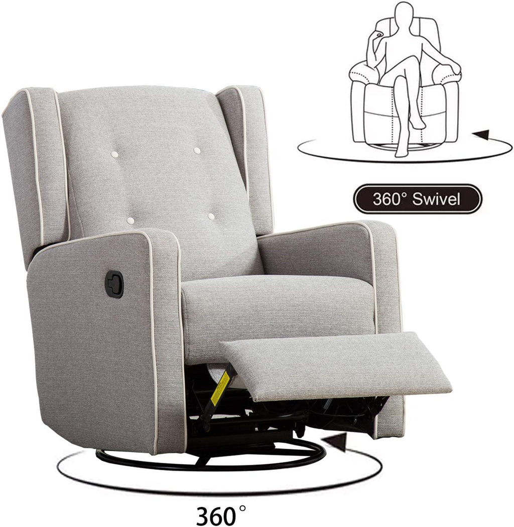 CANMOV Swivel Rocker Recliner Chair, Nursery Glider Chair, Nursery Rocking Chairs, Manual Reclining Chair, Grey