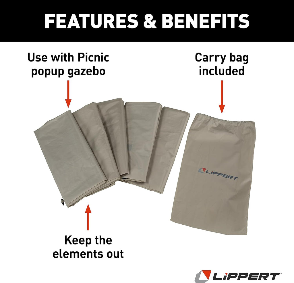 Lippert Picnic & Camping Popup Gazebo Tent Wind Panels, Side Walls for Privacy, Sand Color Water-Resistant 5-Pack, Convenient Carrying Bag - 2022114837