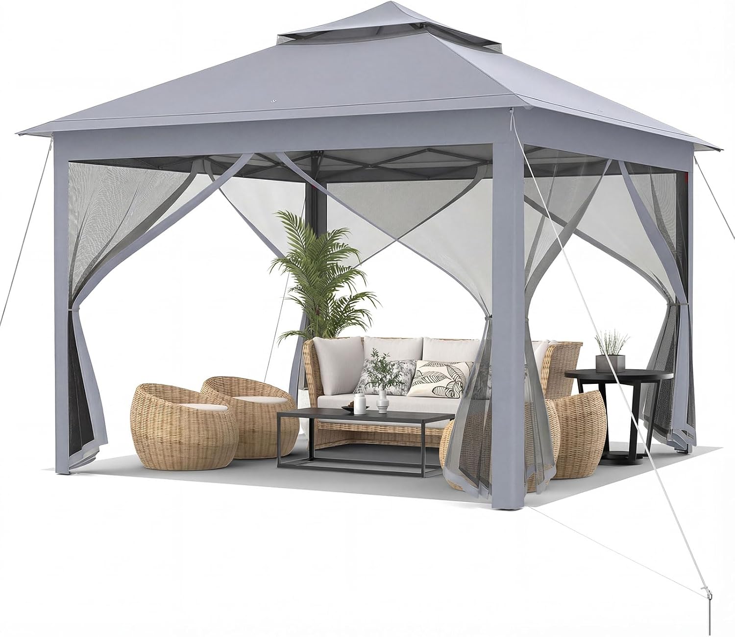 Tangkula 11x11 Ft Pop up Gazebo, 2-Tier Outdoor Patio Gazebo with Netting, Carry Bag, 121 Square Feet of Shade for Backyard, Deck, Poolside