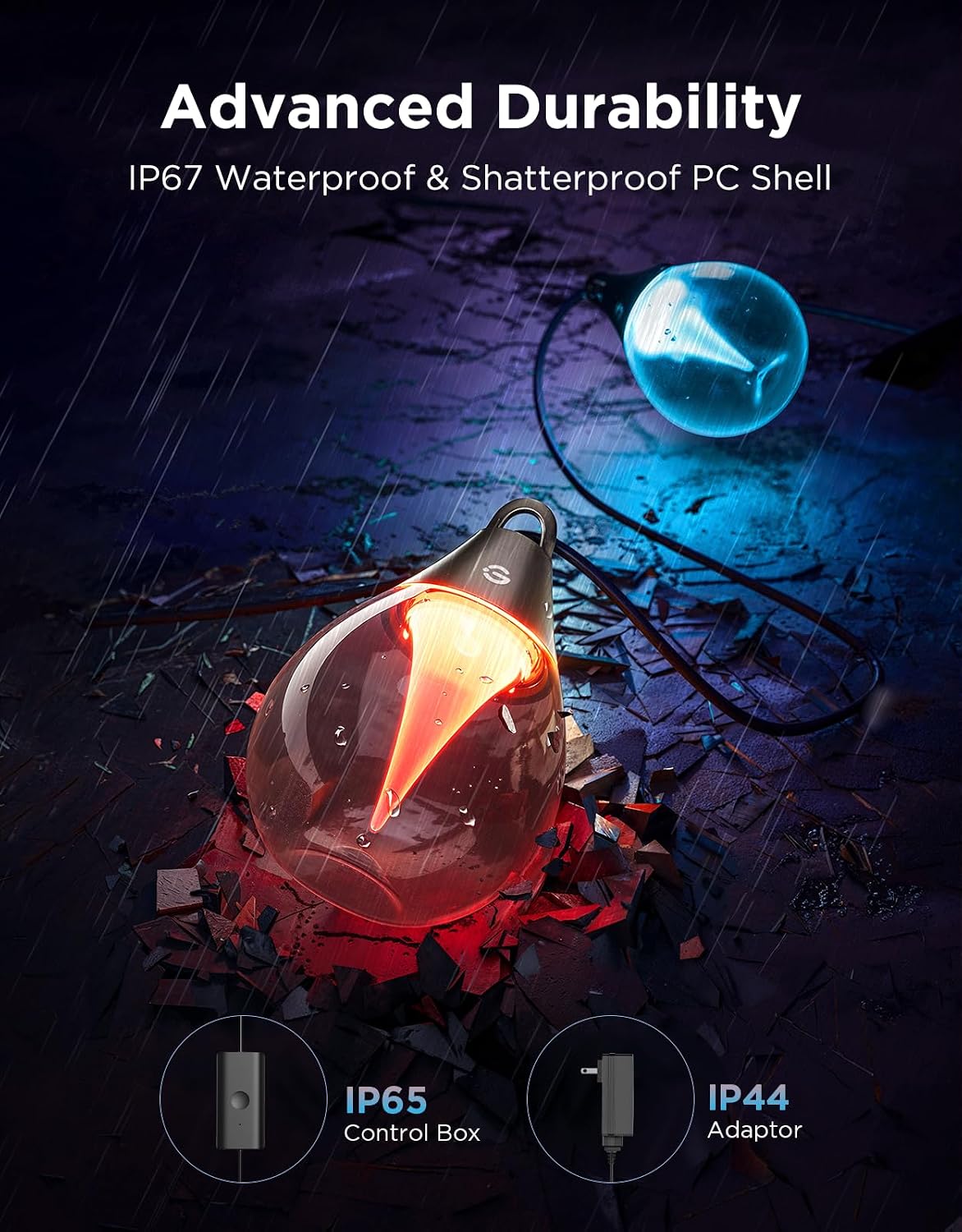 Govee Clear Bulb Outdoor String Lights 144ft, RGBWIC Smart Outdoor Lights with 45 Dimmable LED Bulbs, 111 Scene Modes, IP67 Waterproof & Shatterproof, Works with Alexa, Google & Matter for Patio