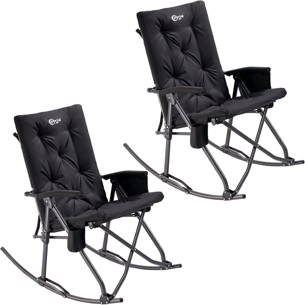 Portal Folding Rocking Camping Chair Outdoor - Thick Padded Rocking Recliner Chair Portable Camping Rocker for Patio Front Porch Backyard Lawn Living Room, Supports 400 LBS