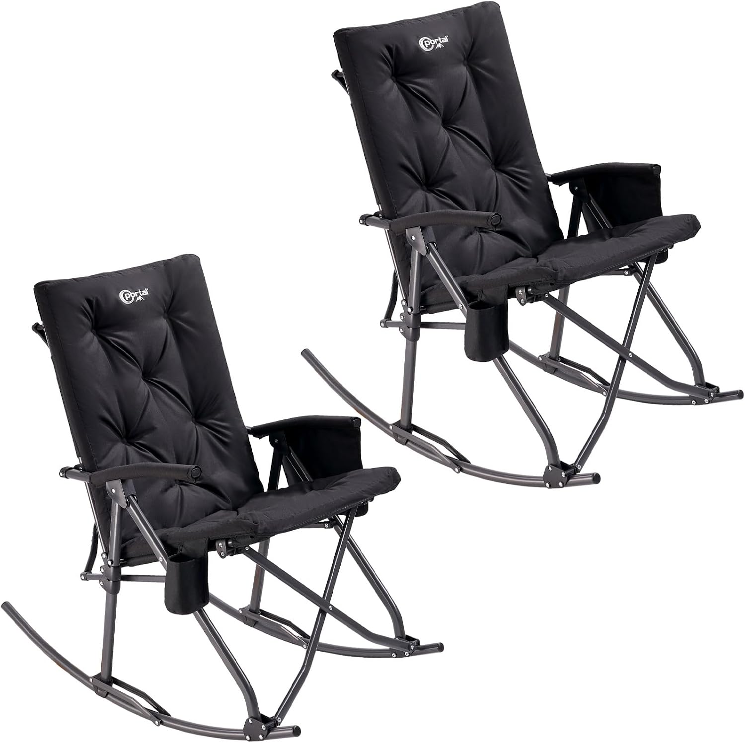 Portal Folding Rocking Camping Chair Outdoor - Thick Padded Rocking Recliner Chair Portable Camping Rocker for Patio Front Porch Backyard Lawn Living Room, Supports 400 LBS