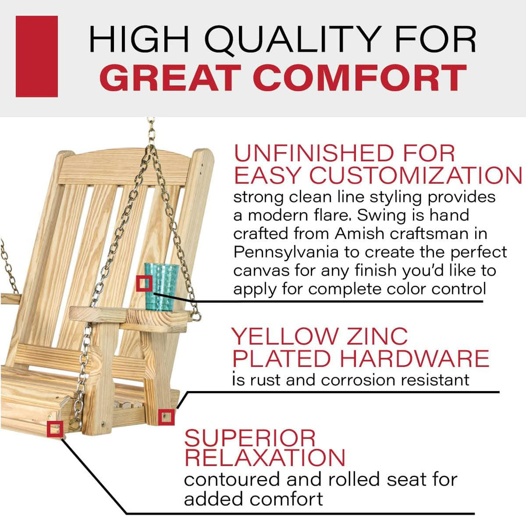 Amish Casual Heavy Duty Mission Pressure Treated Swing Chair with Cupholders (Unfinished)