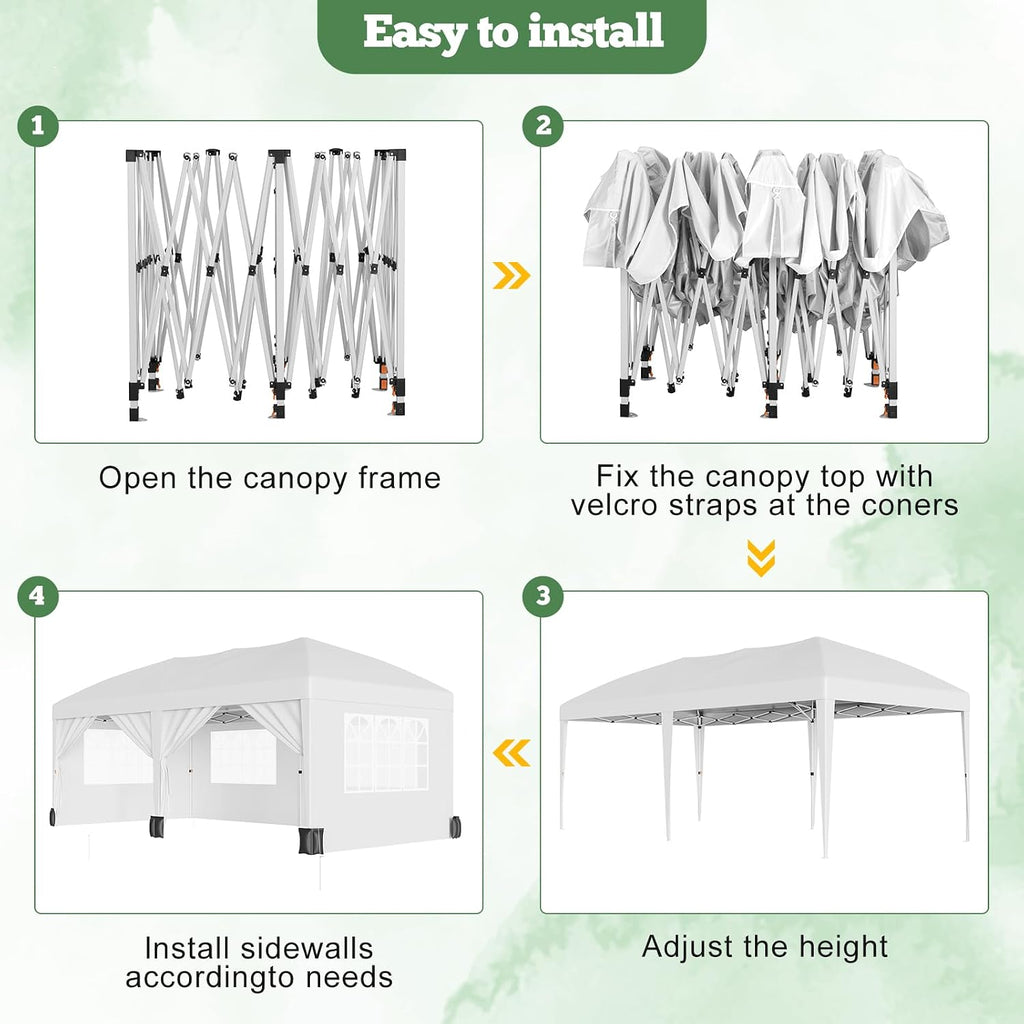 10X20Ft Outdoor Party Tent Gazebo, Waterproof Gazebo Canopy Tent, Heavy Duty Commercial Outdoor Canopy All Season with Storage Bag, White