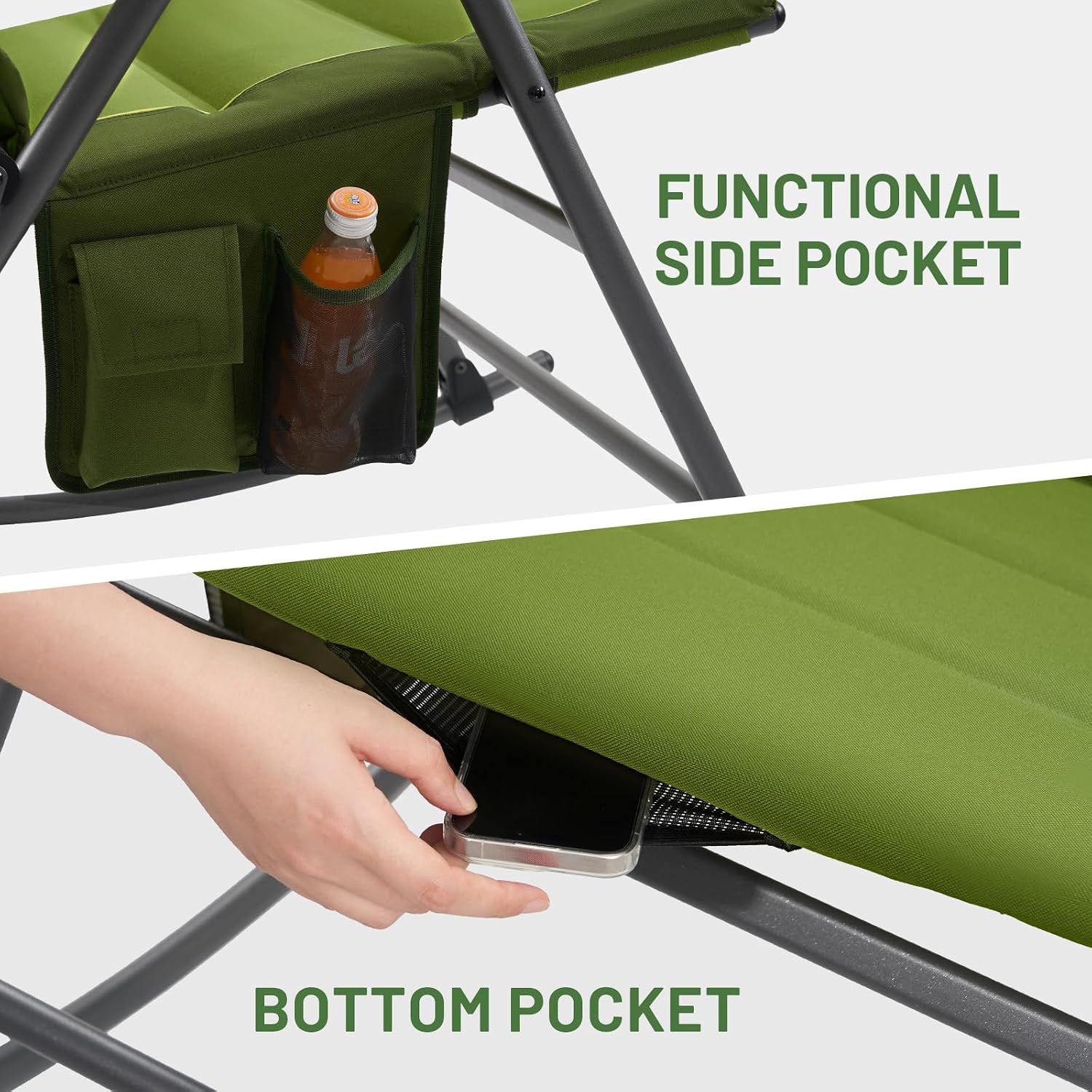 Timber Ridge Oversized Folding Rocking Camping Chair, Padded Outdoor Rocker with High Back, Portable Outdoor Chair for Patio, Garden, Lawn, Supports up to 400 lbs, Green