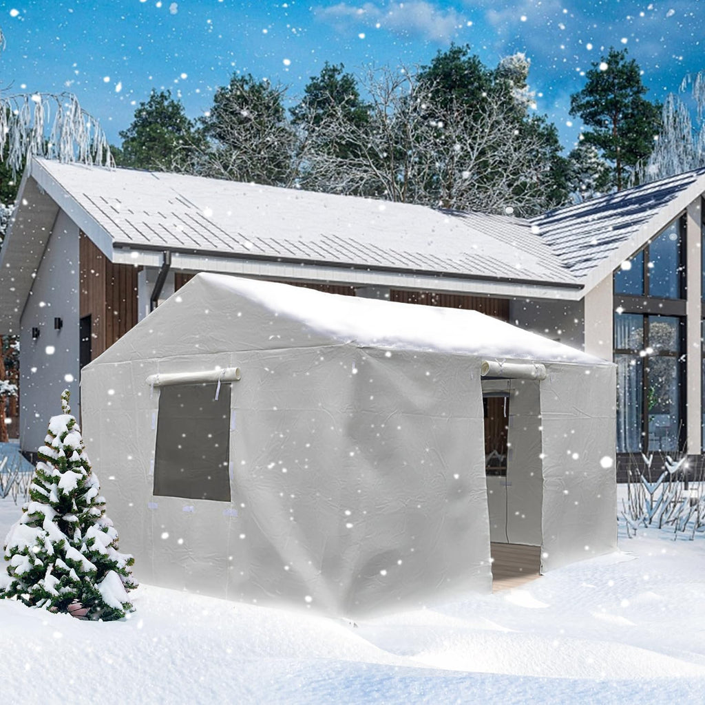 Domi 12' x 20' Universal Winter Gazebo Cover, All Season Waterproof Enclosed Cover with Sidewalls & Ventilated Mesh Windows, All-Weather Outdoor Cover for Gable Roof Gazebos, White