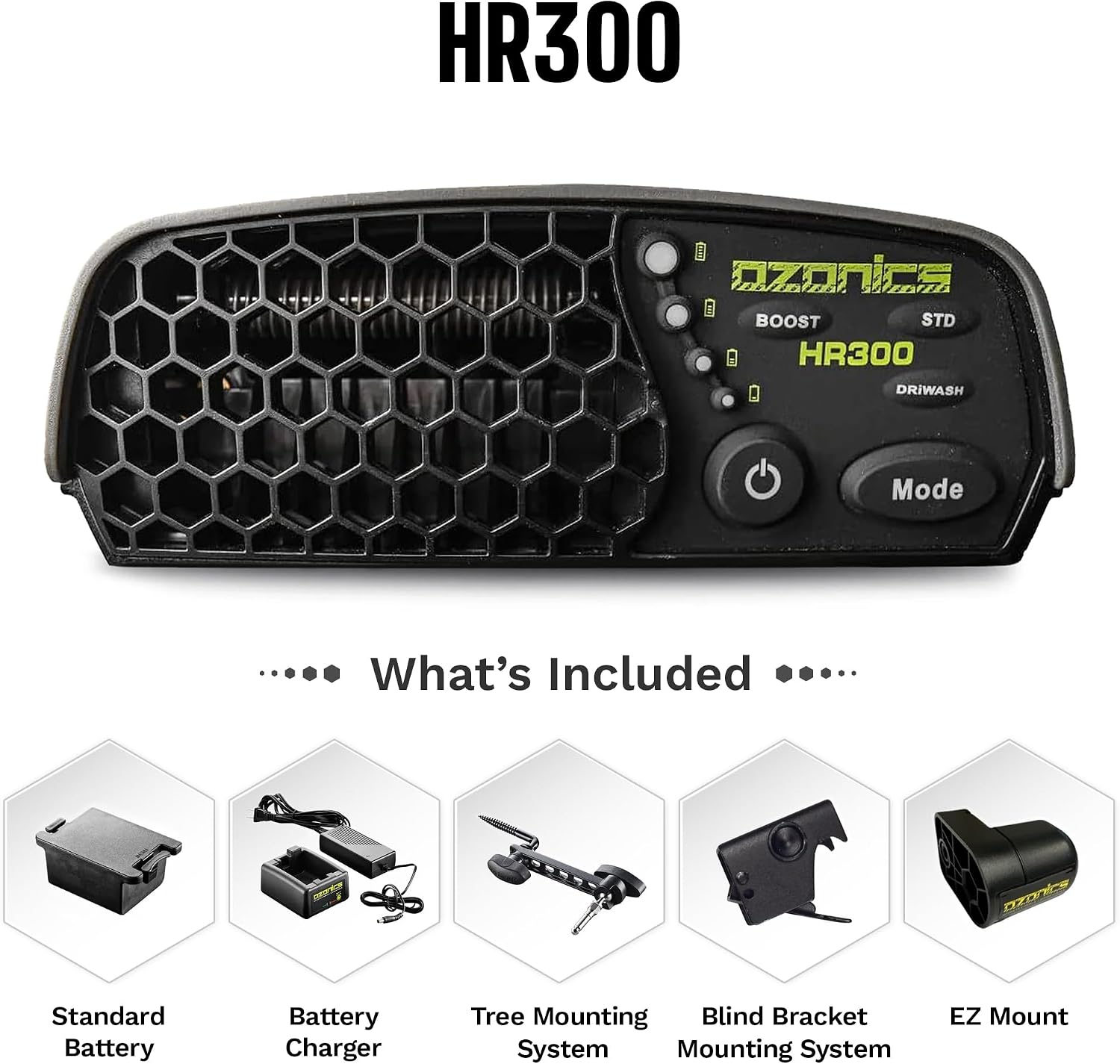 Ozonics HR300 Scent Eliminator | Ozone Generator for Hunting with Boost Output Setting | Scent Control with 3 Modes of Operation | Ozone Odor Eliminator Machine with Rechargeable Battery & Tree Mount