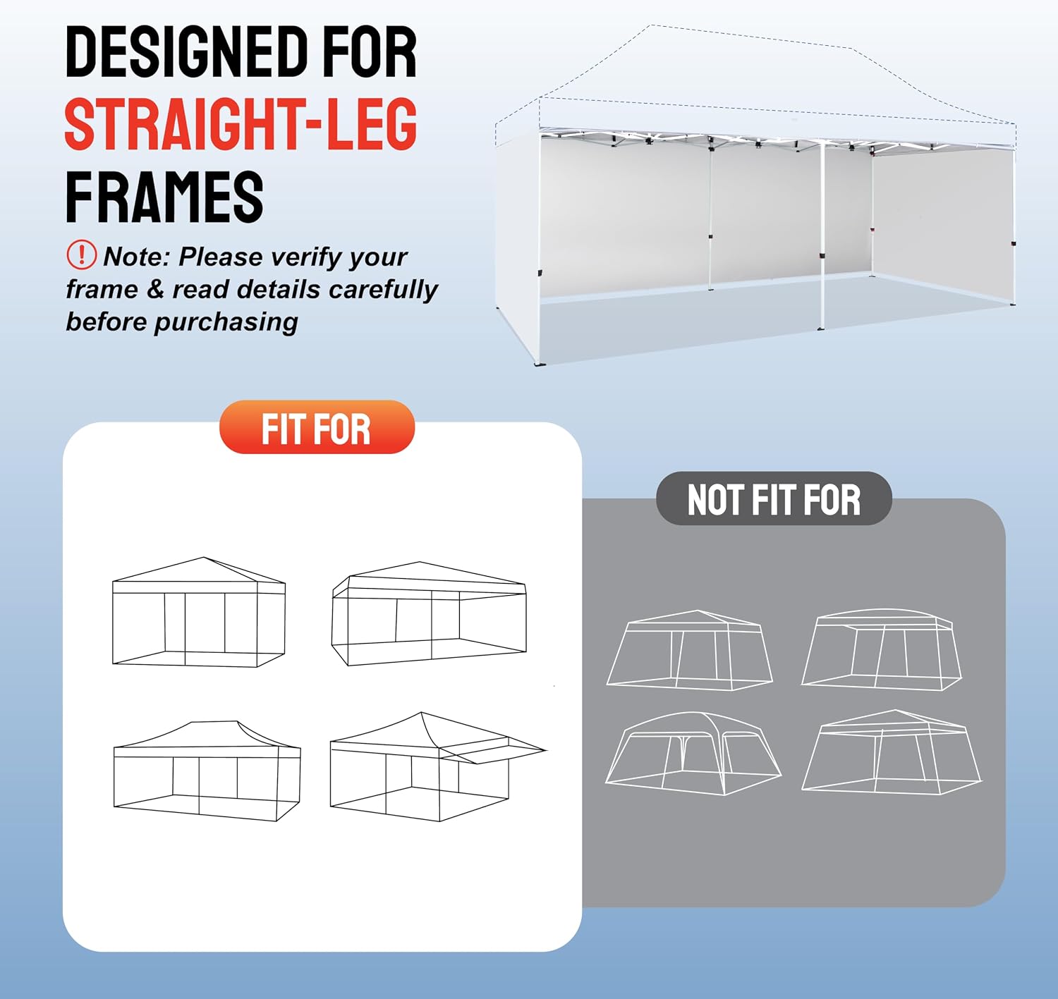 CROWN SHADES 10x20 Canopy Sidewalls (4pck) - Replacement Walls for 10x20 Gazebo, Event Shelter Accessories - White