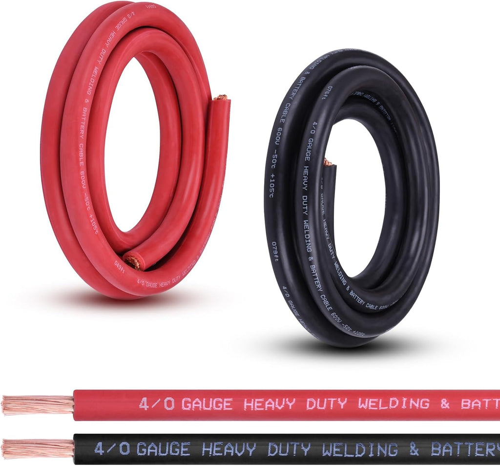 4/0 Gauge Battery Cable, 10FT Red + 10FT Black 4/0 AWG Pure Copper Wire Welding Cable, for Automotive, Battery, Solar and Generator, Standard USA OFC Wire
