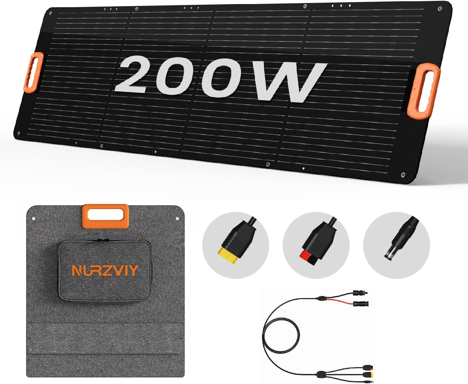 Portable Solar Panel 200 Watt Foldable 200W Solar Cell Solar Charger for Power Station, Waterproof w/Adjustable Kickstand XT60 Anderson DC 8mm Connector for Camping, Off Grid Living