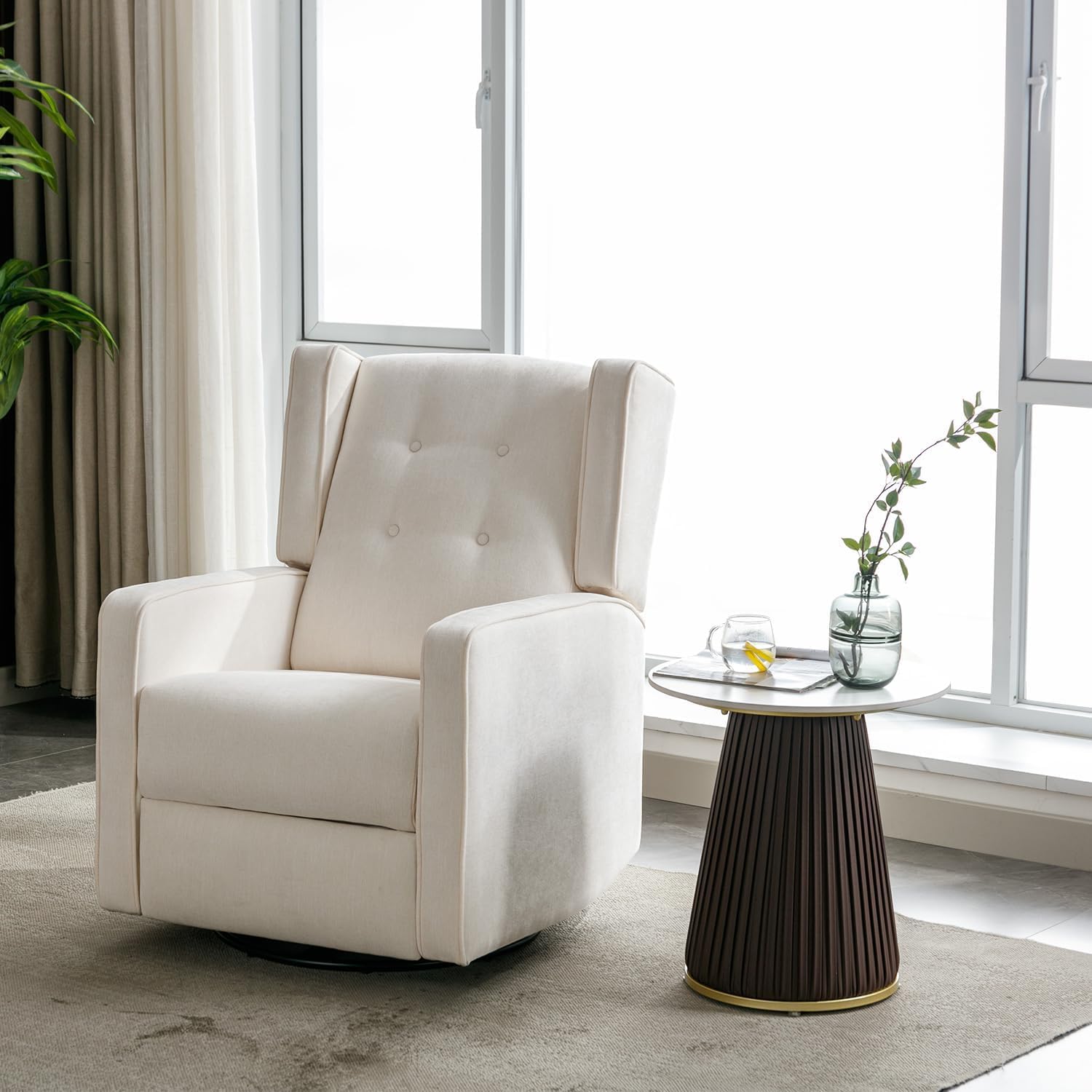 CANMOV Swivel Rocker Recliner Chair Set of 2, Nursery Glider Chair, Nursery Rocking Chairs, Manual Reclining Chair, White