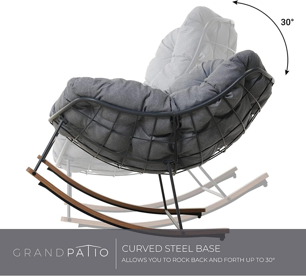 Grand patio Rocking Chair Set of 3, Rectangular Propane Fire Pit Table with Resin Wicker Base and Ceramic Tabletop, Royal Rocking Chairs with Padded Cushion and Faux Woodgrain Base