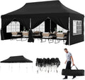 HAPPYGRILL 10x20FT Pop-up Canopy with Detachable Sidewalls, Instant Canopy Tent with Carrying Bag, UPF50+ Sun Protection, Easy Setup Gazebo for Outdoor Party Wedding, Black