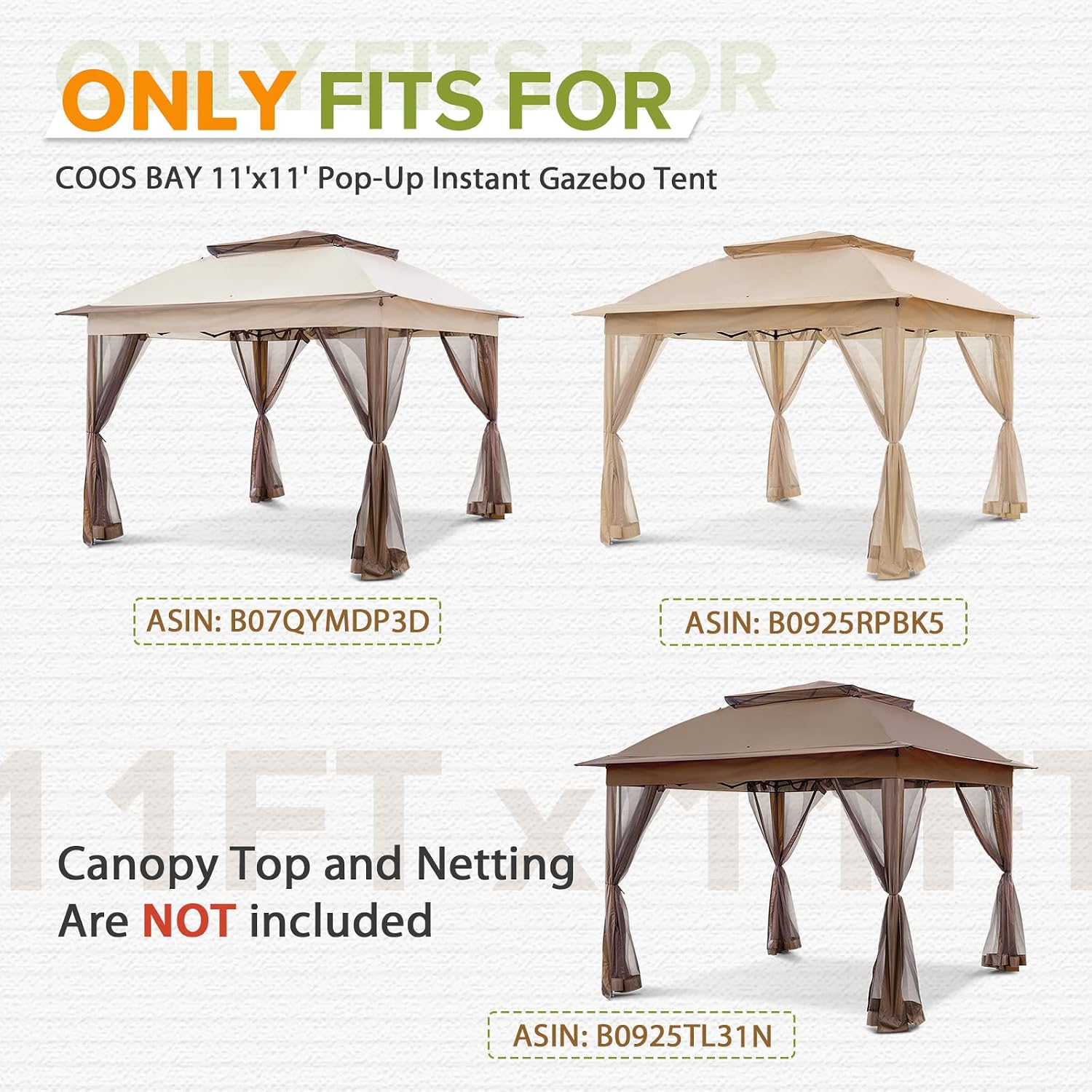 COOS BAY 11x11 Replacement Pop up Gazebo Tent Steel Frame Only, Brown
