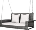 Tangkula 2 Person Wicker Hanging Porch Swing, Patiojoy Outdoor Rattan Swing with Soft Cushions and 2 Rustproof Steel Chains, 800 LBS Patio Swing Bench for Balcony, Garden and Yard