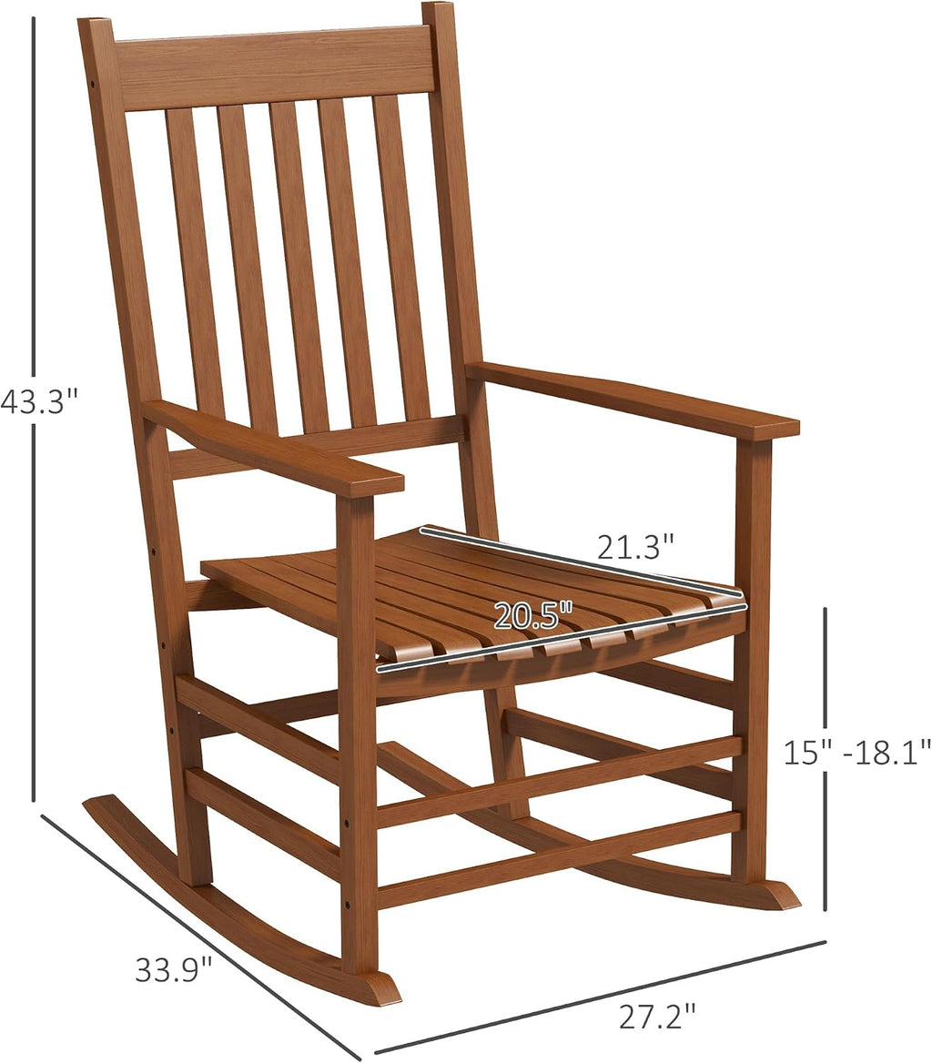 Outsunny Outdoor Rocking Chair Set of 2, Patio Rocking Chair with Smooth Curves, High Density Wooden Rockers for Lawn Garden Porch, Supports Up to 350lbs, Teak