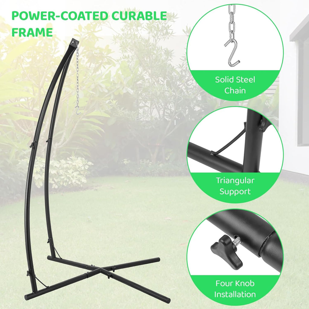 Arlopu Hanging Hammock X-Stand w/Tree Tent, Indoor Metal Swing Chair Stand w/Play Tent, Outdoor Egg Basket Patio Seat w/Support Stand, Porch Bedroom Balcony Chair w/Adjustable Solid Stand (Green)